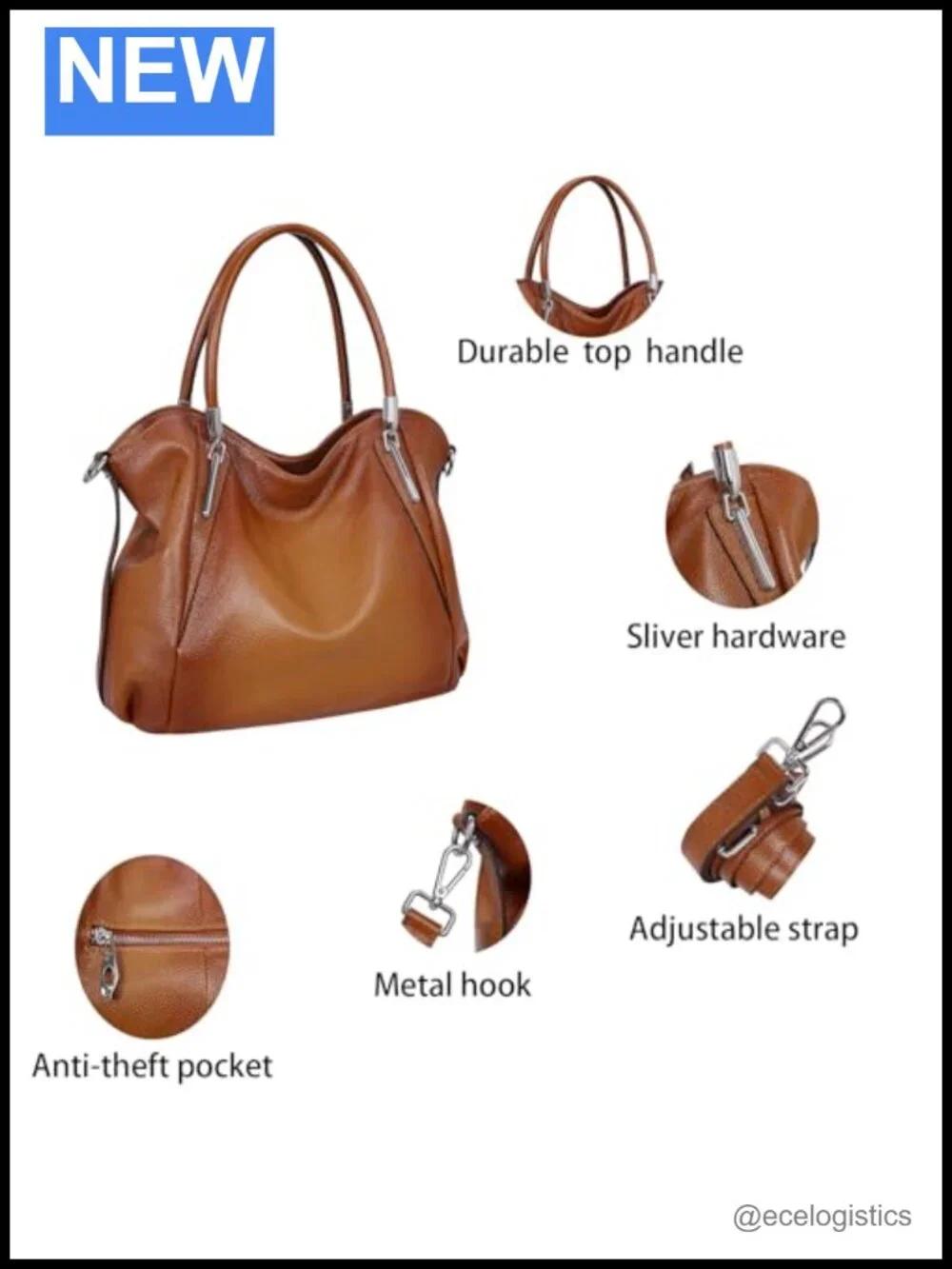 Genuine Leather Hobo Satchel Tote Handbag with Detachable Strap